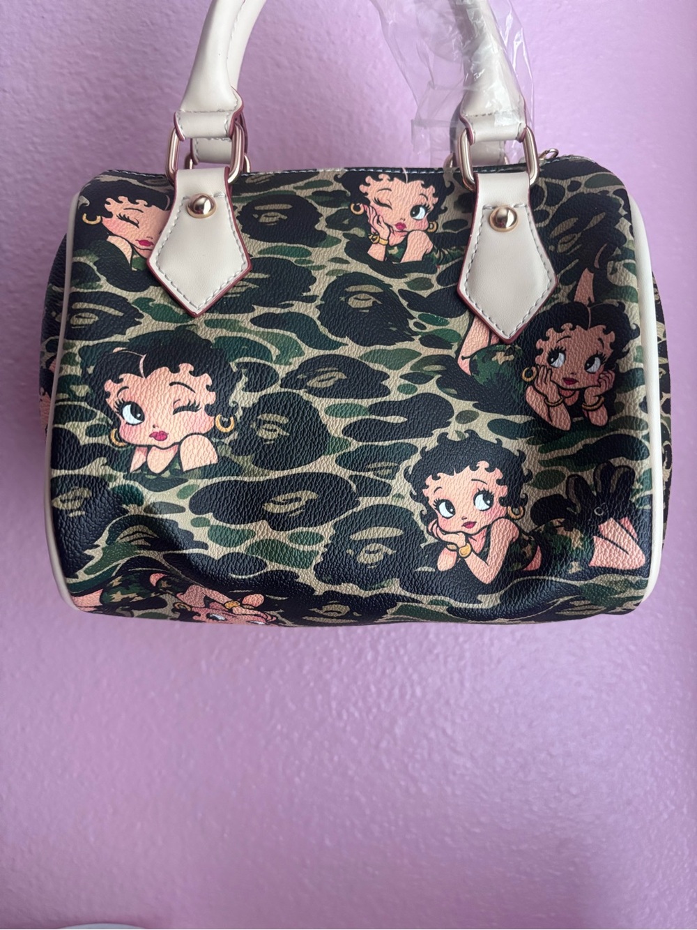 Betty Boop X BAPE Green Camo Print Pillow Speedy Bag